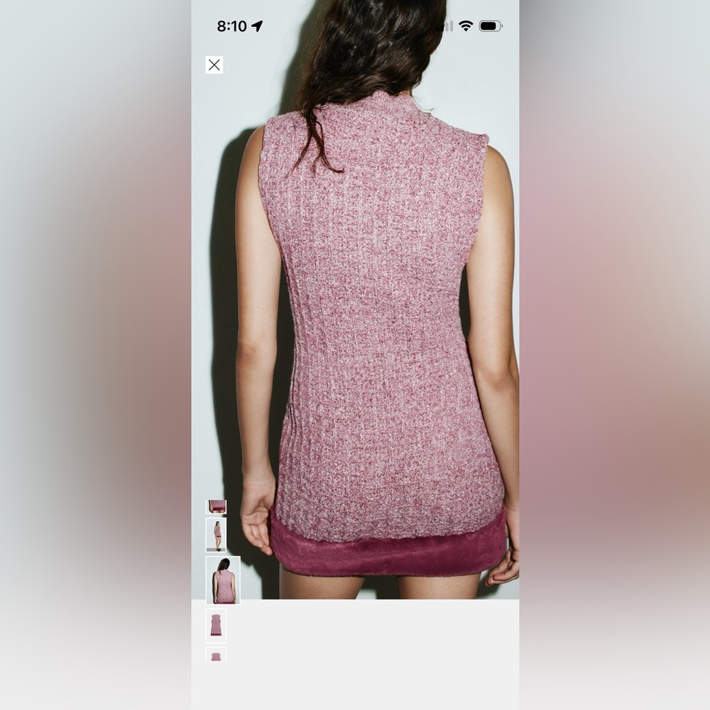 Zara Sleeveless Maroon Knit Dress with Faux Fur Trim - Picture 10 of 10